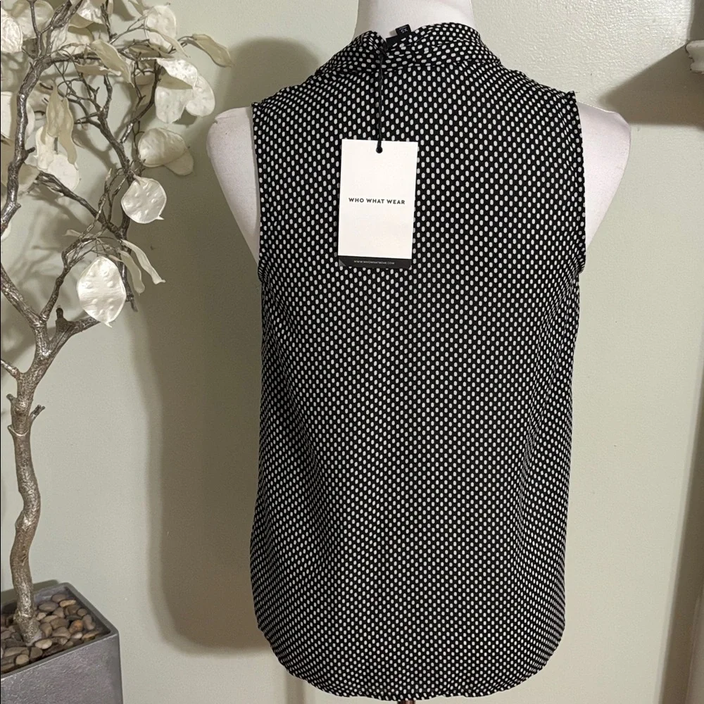 Who What Wear Black White Dotted Blouse
